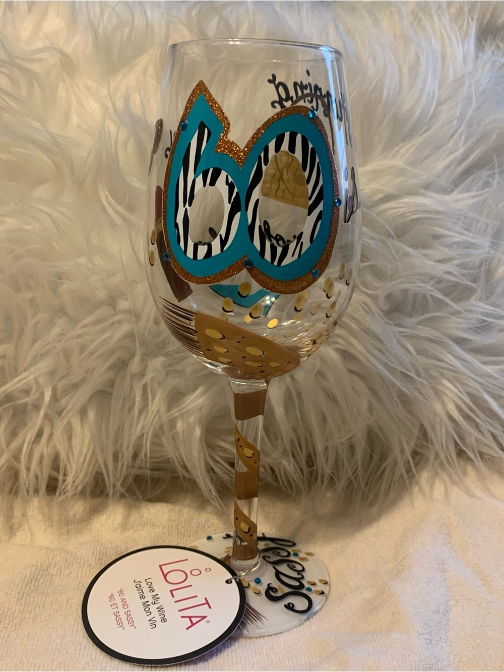 Lolita Turquoise, Gold & Black Hand-Painted 60 Wine Glass